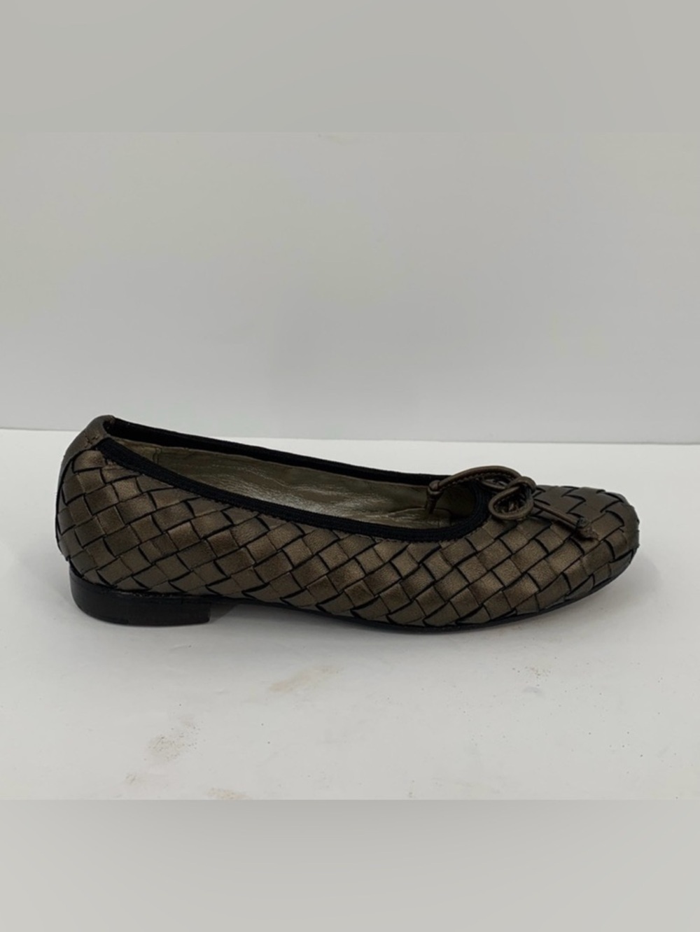 Robert Zur woven metallic bronze ballet flat leather shoe vintage bow women 5